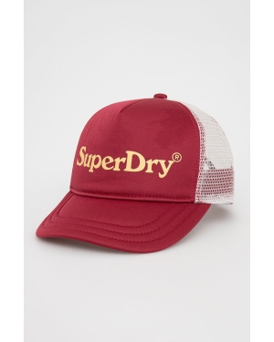 Superdry czapka kolor czerwony z nadrukiem