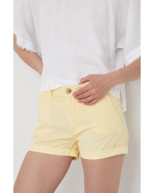 Pepe Jeans szorty bawełniane BALBOA SHORT damskie kolor żółty gładkie medium waist