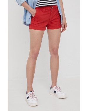 Pepe Jeans szorty bawełniane BALBOA SHORT damskie kolor czerwony gładkie medium waist