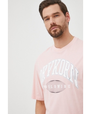 Drykorn t-shirt bawełniany kolor różowy z nadrukiem