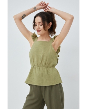 Vero Moda bluzka bawełniana damska kolor zielony gładka