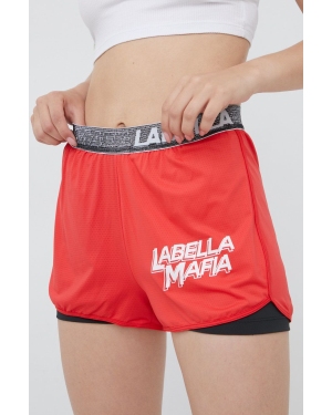 LaBellaMafia szorty treningowe Sweat damskie kolor czerwony z nadrukiem high waist