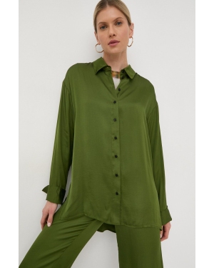 Herskind koszula damska kolor zielony relaxed z kołnierzykiem klasycznym