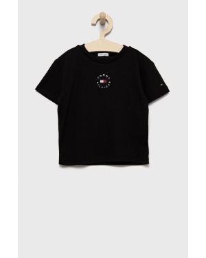 Tommy Hilfiger t-shirt bawełniany dziecięcy kolor czarny gładki