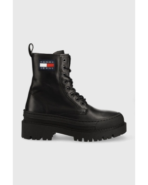 Tommy Jeans workery skórzane Lace Up Boot EN0EN01899.BDS damskie kolor czarny na platformie