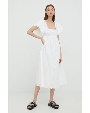 Notes du Nord sukienka bawełniana kolor biały midi rozkloszowana