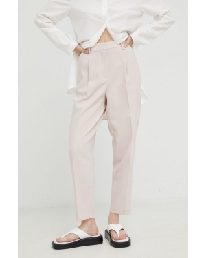 Bruuns Bazaar spodnie damskie kolor różowy proste high waist