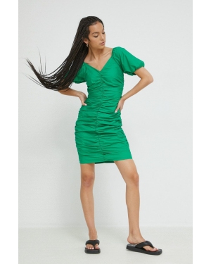 JDY sukienka bawełniana kolor zielony mini dopasowana