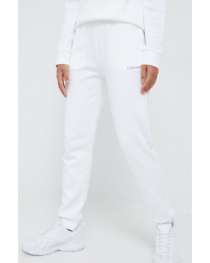 Calvin Klein spodnie dresowe damskie kolor biały gładkie