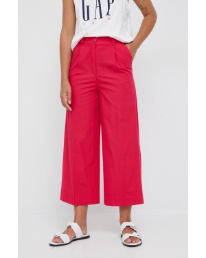 Sisley spodnie bawełniane damskie kolor różowy szerokie high waist