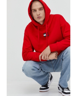 Tommy Jeans bluza bawełniana DM0DM10904.9BYY męska kolor czerwony z kapturem z aplikacją