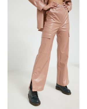 Sixth June spodnie damskie kolor beżowy dzwony high waist