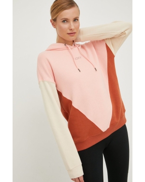 Roxy bluza damska kolor różowy z kapturem wzorzysta