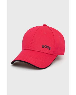 Boss Green czapka bawełniana kolor różowy gładka