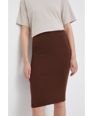 Calvin Klein spódnica wełniana kolor brązowy midi ołówkowa