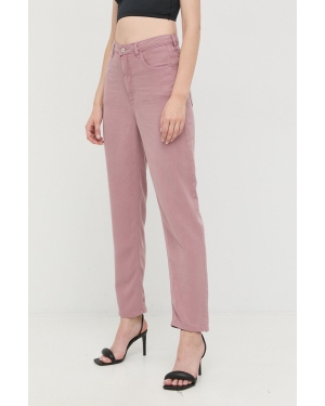 Guess spodnie damskie kolor fioletowy proste high waist