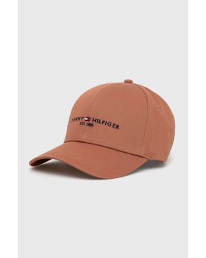 Tommy Hilfiger czapka bawełniana kolor brązowy z aplikacją