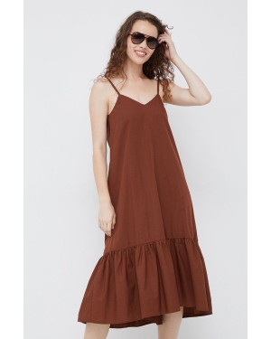 Sisley sukienka bawełniana kolor brązowy midi rozkloszowana