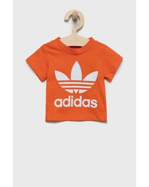 adidas Originals t-shirt bawełniany dziecięcy kolor pomarańczowy z nadrukiem