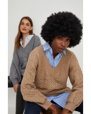 Answear Lab sweter z wełną damski kolor brązowy ciepły
