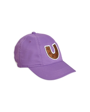 Mini Rodini czapka dziecięca kolor fioletowy z aplikacją