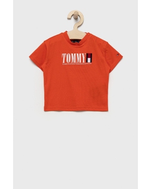 Tommy Hilfiger t-shirt bawełniany dziecięcy kolor pomarańczowy z nadrukiem
