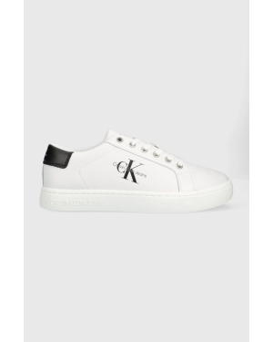 Calvin Klein Jeans sneakersy skórzane Classic Cupsole Laceup Low kolor biały YM0YM00491