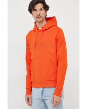Calvin Klein bluza męska kolor pomarańczowy z kapturem gładka