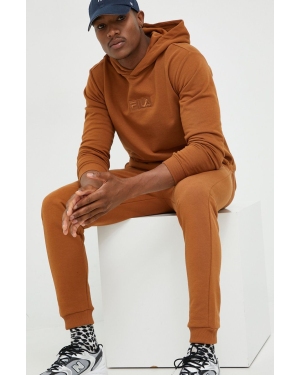 Fila bluza męska kolor brązowy z kapturem z aplikacją