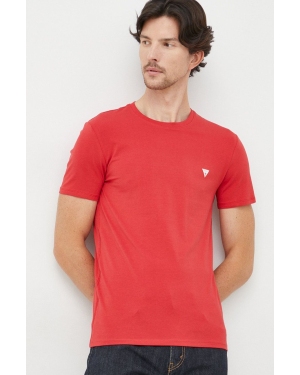 Guess t-shirt męski kolor czerwony gładki