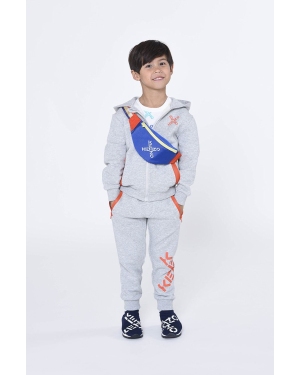 Kenzo Kids bluza bawełniana dziecięca kolor szary z kapturem z nadrukiem