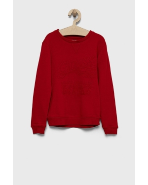 Guess bluza bawełniana dziecięca kolor czerwony gładka