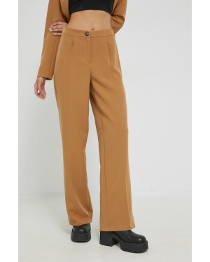 Only spodnie damskie kolor beżowy szerokie high waist