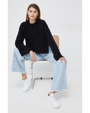 Calvin Klein Jeans sweter z domieszką wełny damski kolor czarny lekki z półgolfem