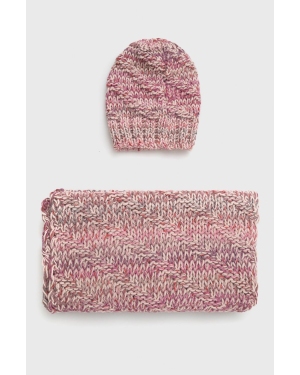Answear Lab czapka i szalik z wełną kolor różowy