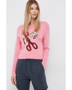 Desigual sweter damski kolor różowy lekki