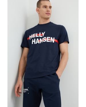 Helly Hansen t-shirt bawełniany kolor granatowy z nadrukiem