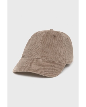 Abercrombie & Fitch czapka z daszkiem sztruksowa kolor beżowy gładka