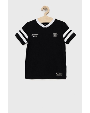 Abercrombie & Fitch t-shirt dziecięcy kolor czarny z nadrukiem