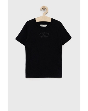 Abercrombie & Fitch t-shirt dziecięcy kolor czarny z aplikacją
