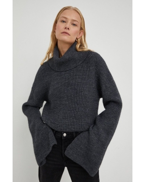 Herskind sweter wełniany damski kolor szary ciepły z golfem