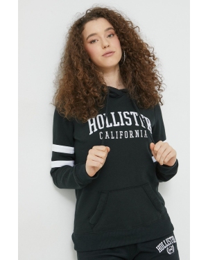 Hollister Co. bluza damska kolor czarny z kapturem z aplikacją
