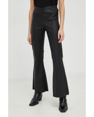 By Malene Birger spodnie skórzane damskie kolor czarny dzwony high waist