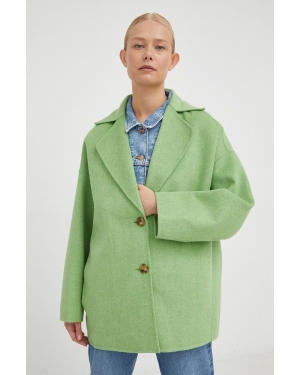 American Vintage płaszcz wełniany kolor zielony przejściowy oversize
