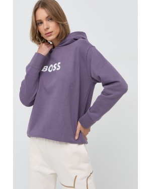 BOSS bluza bawełniana damska kolor fioletowy z kapturem 50468367