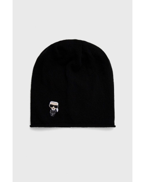 Karl Lagerfeld czapka wełniana kolor czarny z cienkiej dzianiny wełniana
