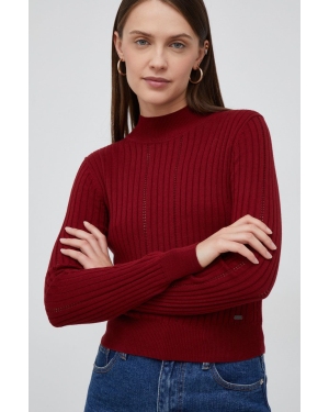 Pepe Jeans sweter damski kolor bordowy lekki z półgolfem