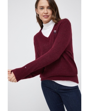 Tommy Hilfiger sweter z domieszką wełny damski kolor bordowy