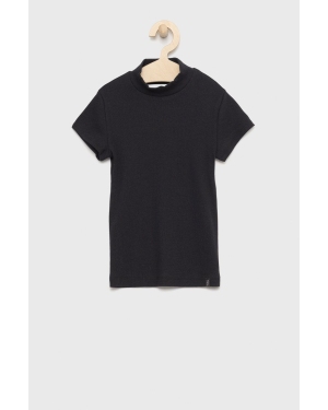Abercrombie & Fitch t-shirt dziecięcy kolor czarny z półgolfem