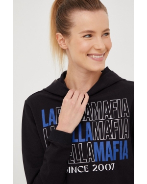LaBellaMafia bluza damska kolor czarny z kapturem z nadrukiem